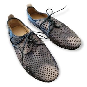 bed stu mambo flats gray blue lace up flat shoes 7.5